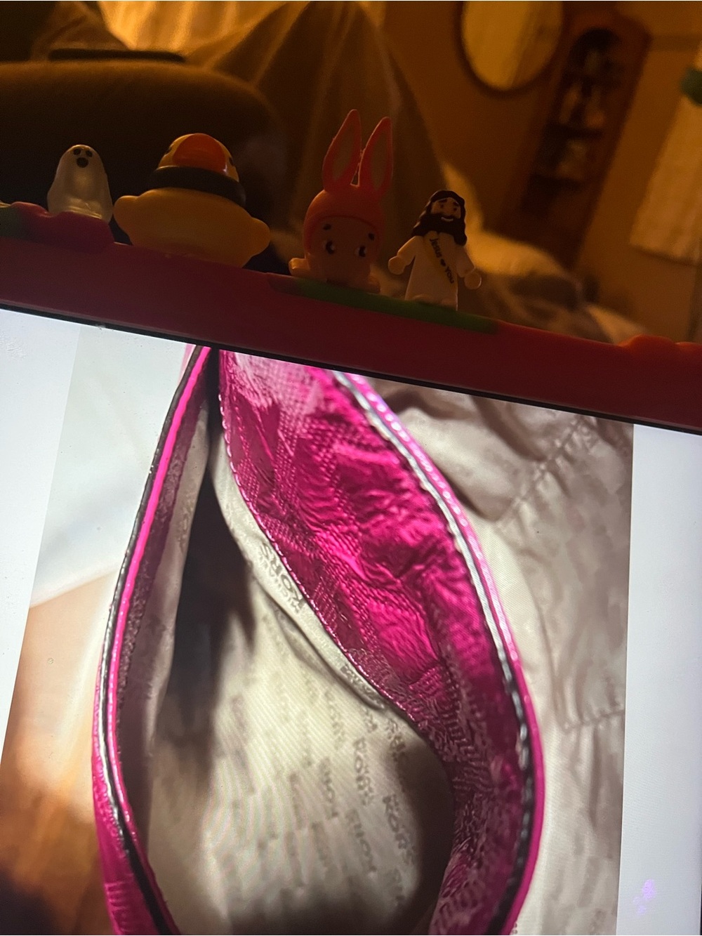 Hot Pink Women’s Tote Bag with Gold Hardware - Picture 7 of 11